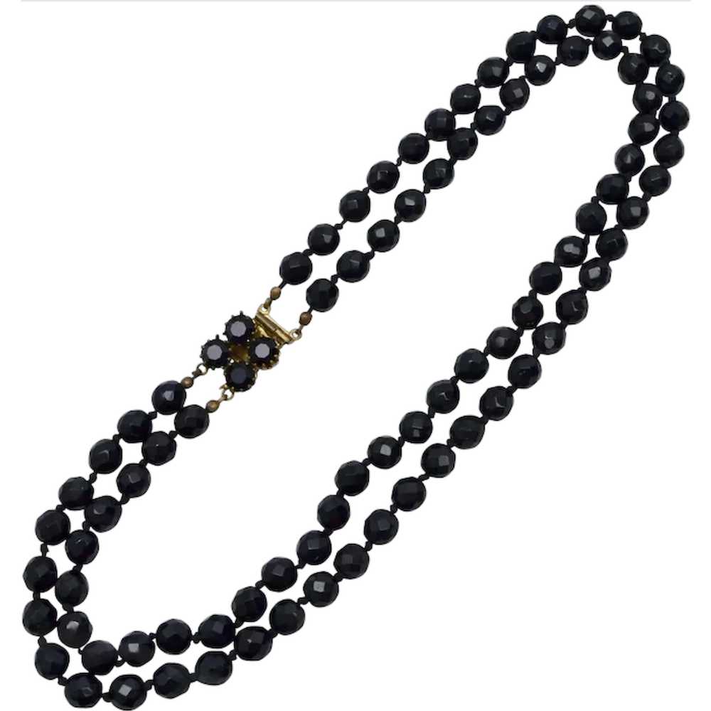 c1940s French Jet Faceted Black Glass Bead Double… - image 1