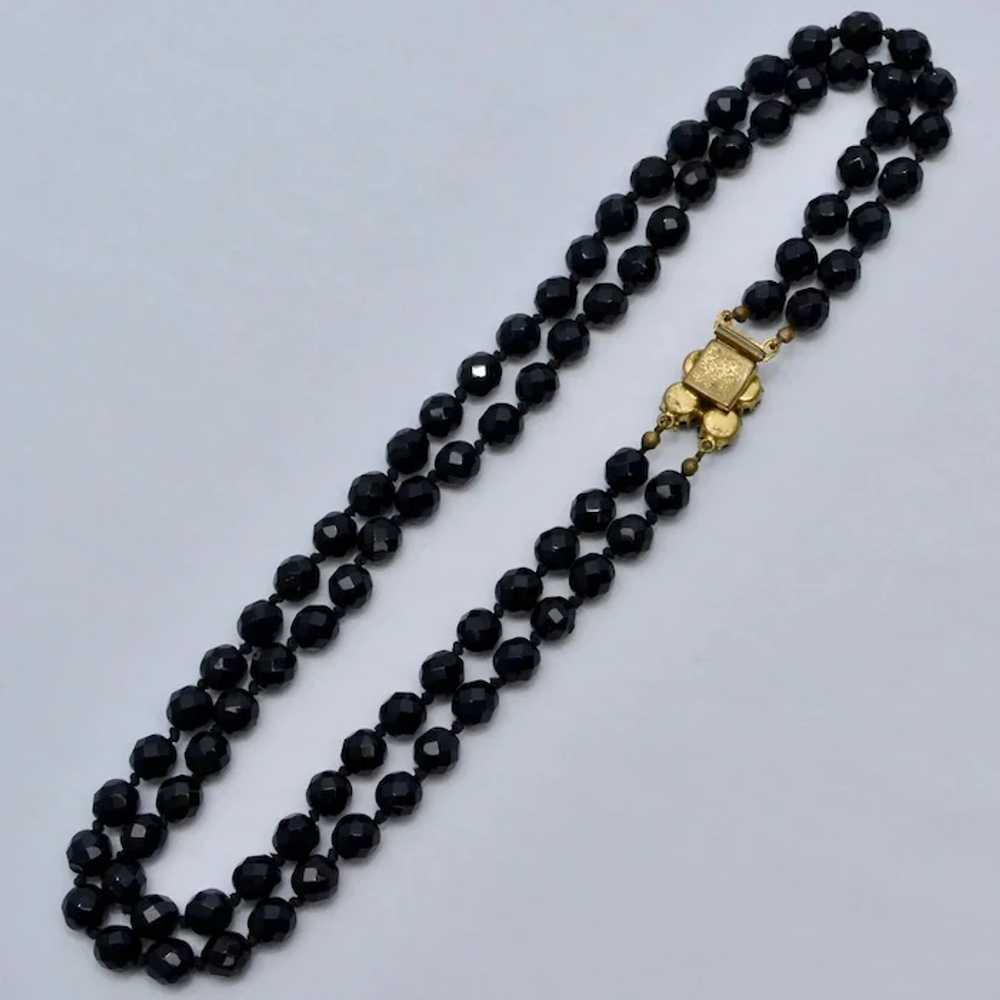 c1940s French Jet Faceted Black Glass Bead Double… - image 2