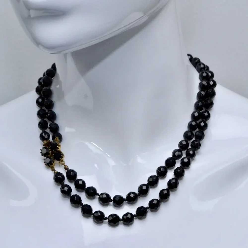 c1940s French Jet Faceted Black Glass Bead Double… - image 5