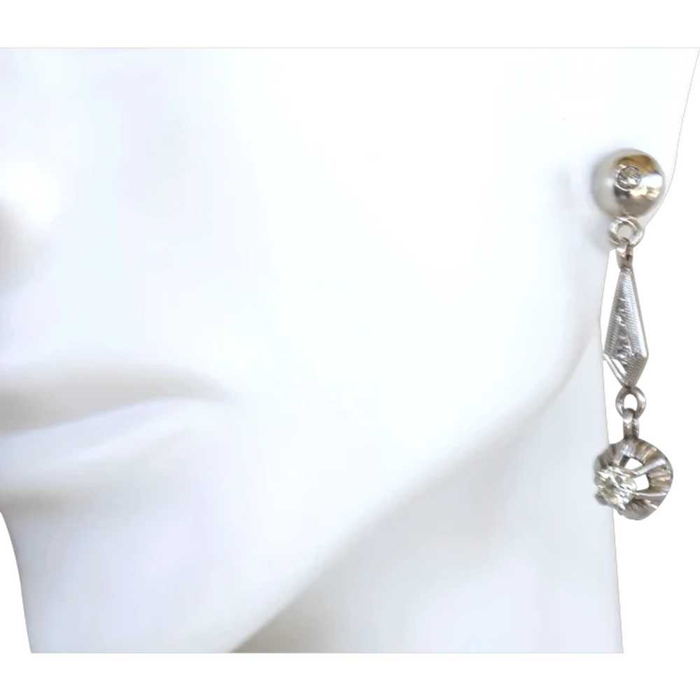 Art Deco 18K & Platinum Diamond Dangle Earrings - image 1