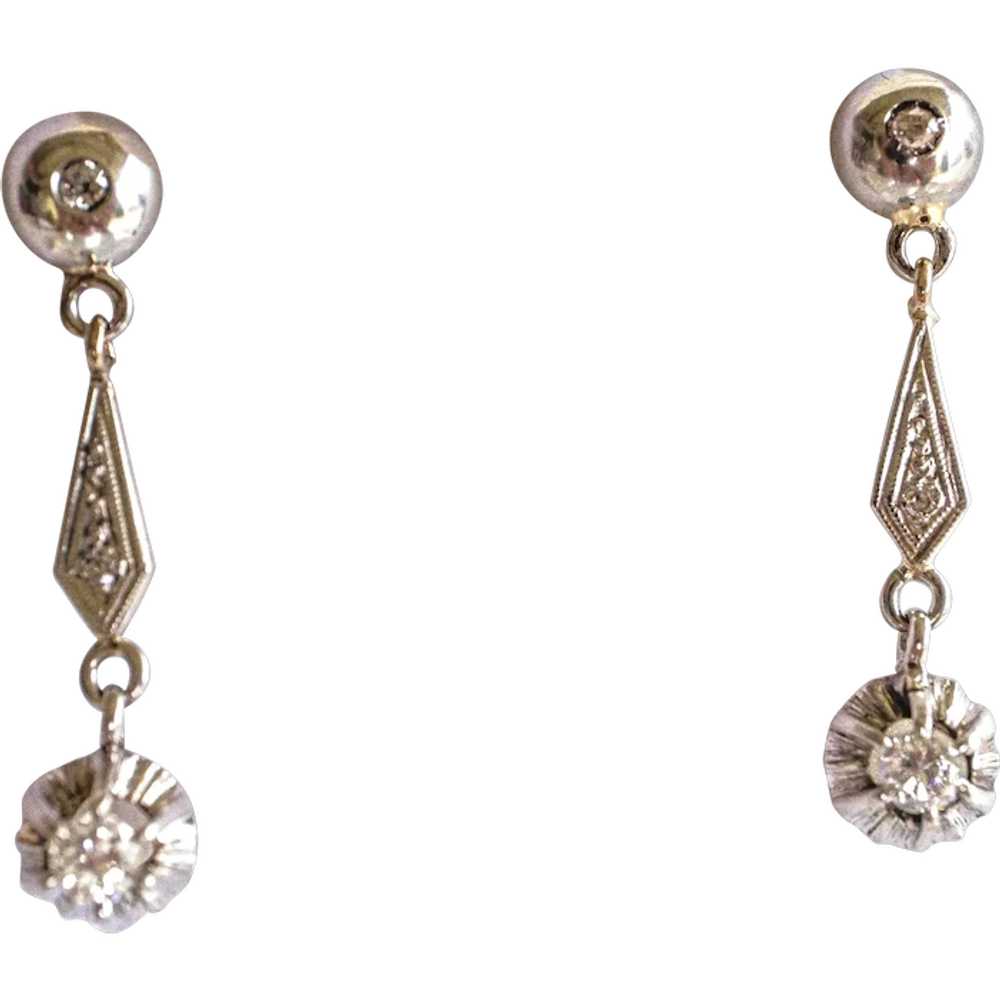 Art Deco 18K & Platinum Diamond Dangle Earrings - image 2