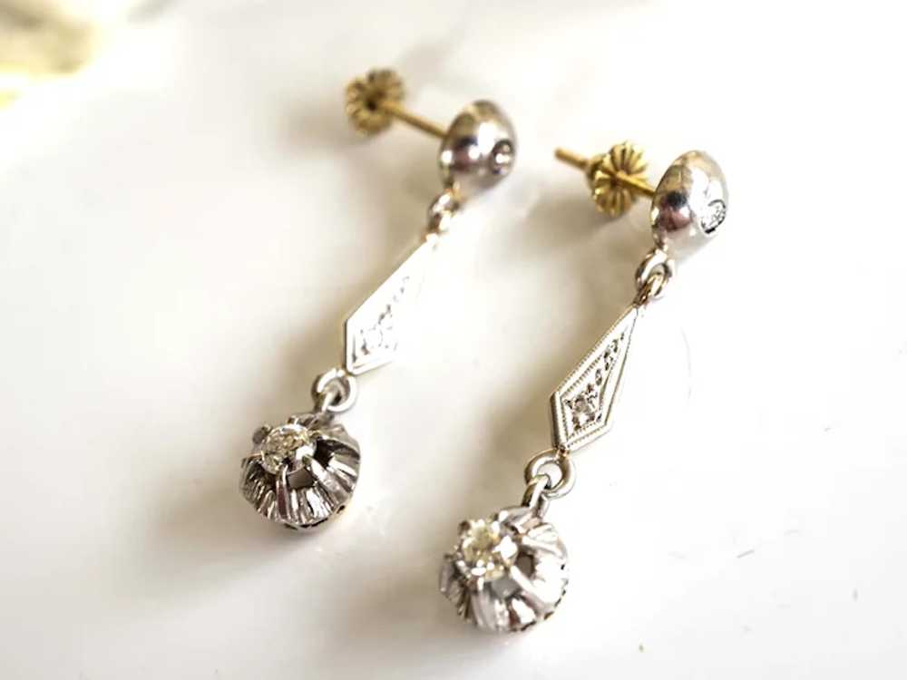 Art Deco 18K & Platinum Diamond Dangle Earrings - image 3