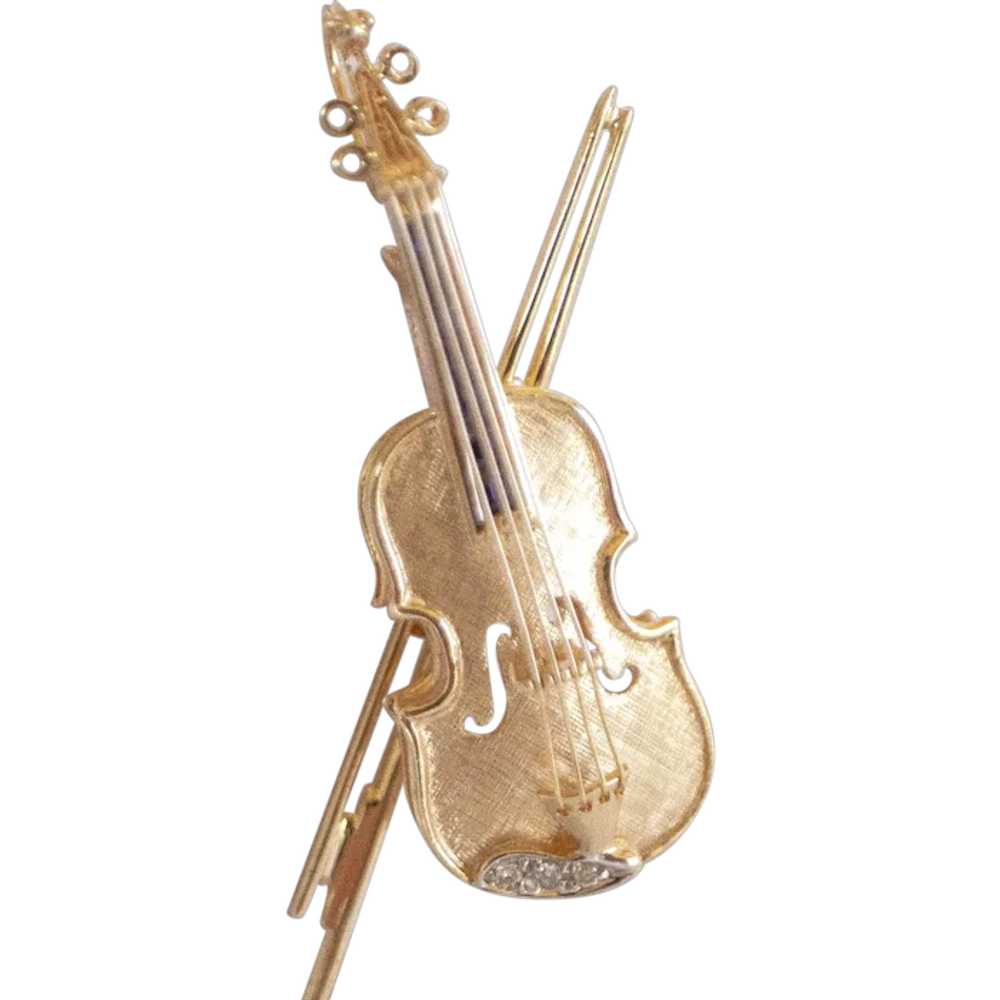 14K Sapphire & Diamond Custom Violin Pin - Neckla… - image 1