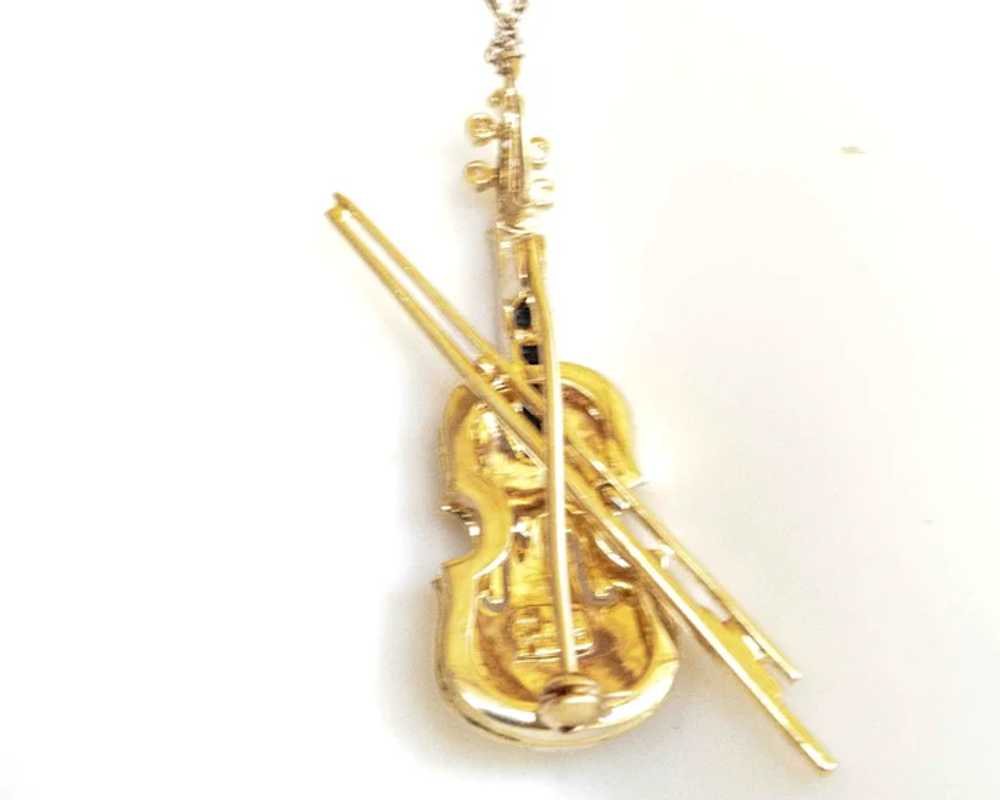 14K Sapphire & Diamond Custom Violin Pin - Neckla… - image 5