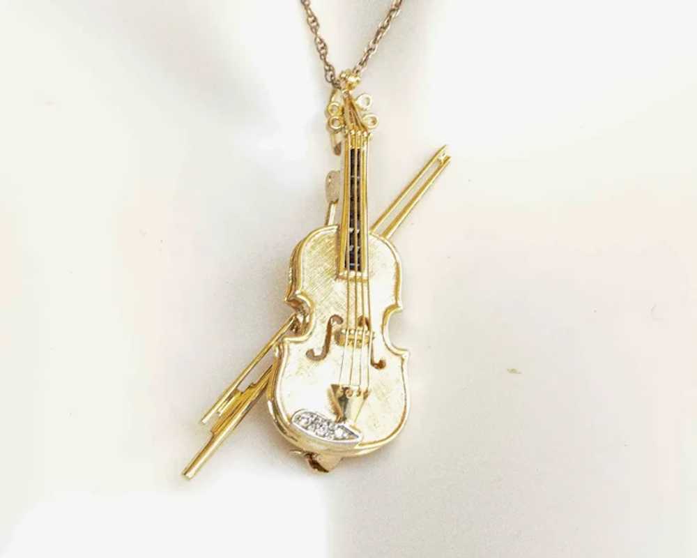 14K Sapphire & Diamond Custom Violin Pin - Neckla… - image 6