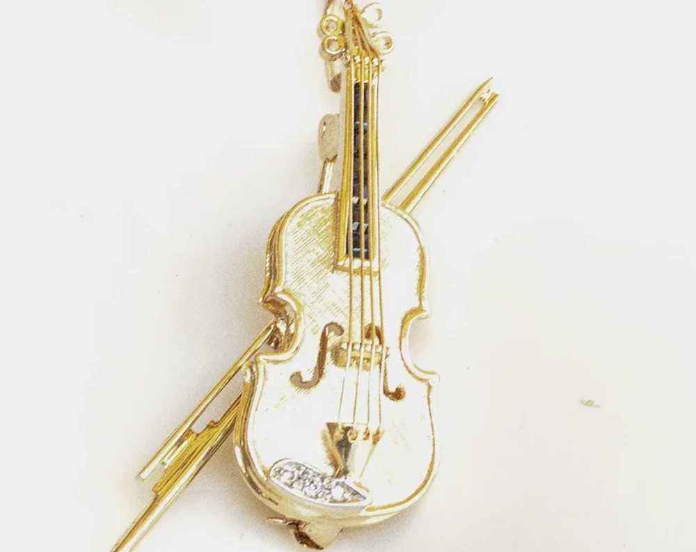 14K Sapphire & Diamond Custom Violin Pin - Neckla… - image 7