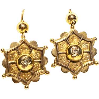 Antique 15K Rose Cut Diamond Earrings