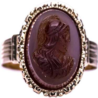 14K Victorian Agate Carved Soldier Cameo Ring