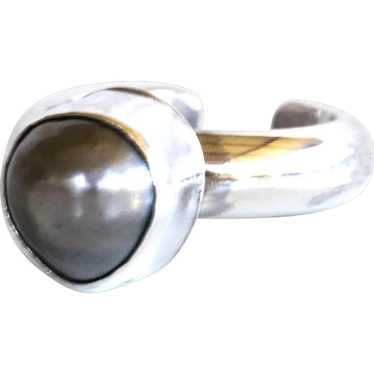 Hawaian Silver Black Pearl Ring - image 1