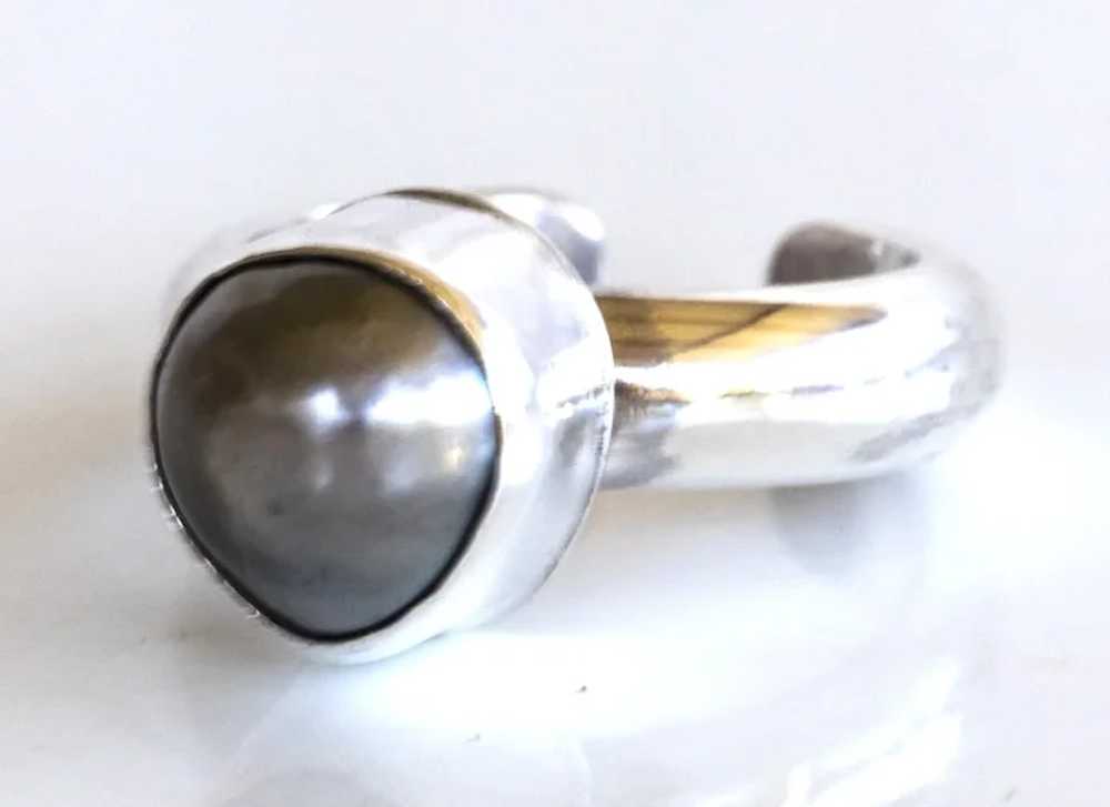 Hawaian Silver Black Pearl Ring - image 6