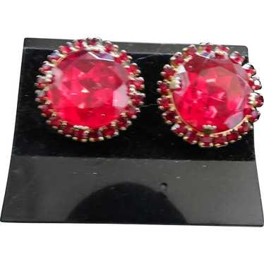 Big Chunky Cherry Red Vintage Clip Earrings