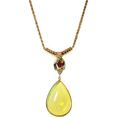 12CT Natural Ethiopian Opal Diamond Ruby Necklace 