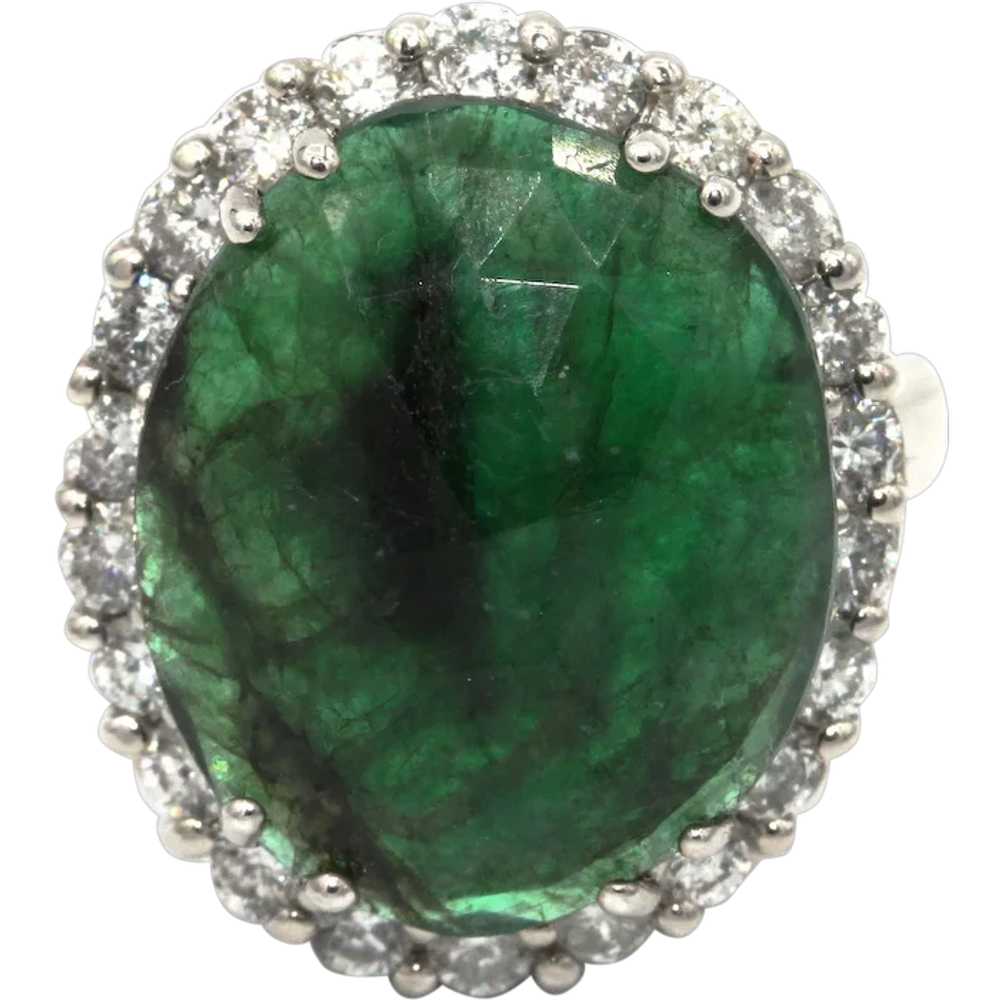 Natural Rose Cut Colombian Emerald and Diamond 14… - image 1