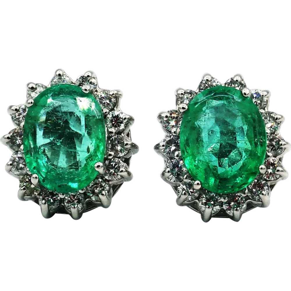 7CT Natural Colombian Emerald with Diamonds Earri… - image 1