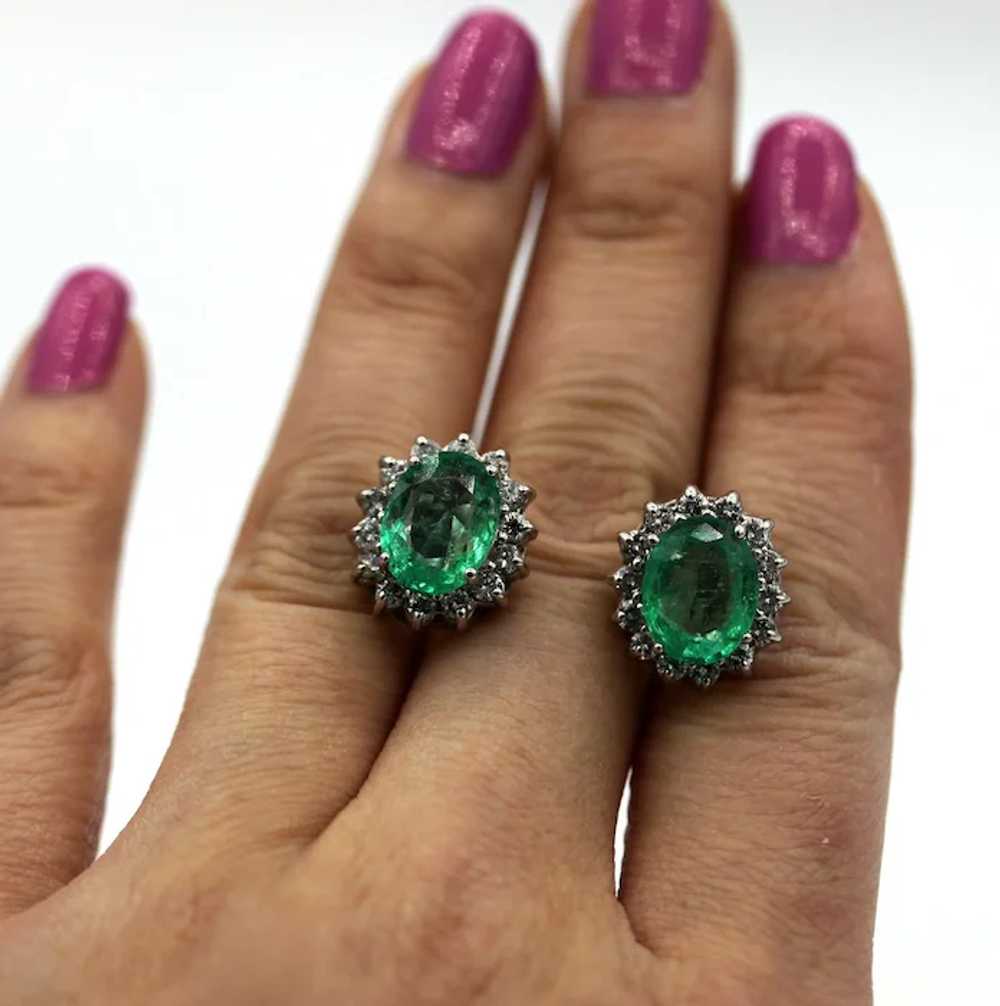 7CT Natural Colombian Emerald with Diamonds Earri… - image 3