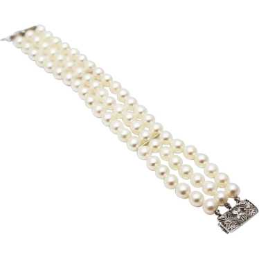 Triple strands 7.5mm Cultured Akoya Pearls Bracele