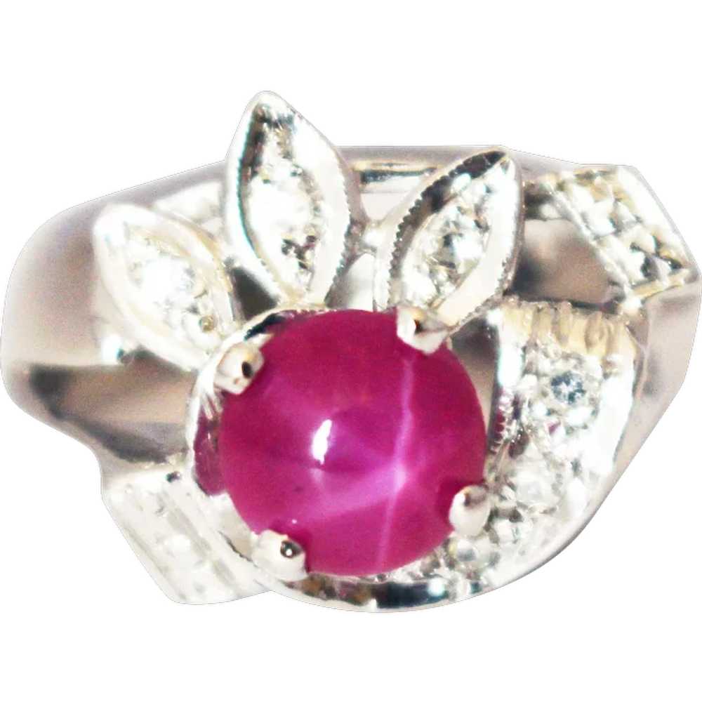 Amazing Natural Star Ruby and Diamond Ring in 14K… - image 1