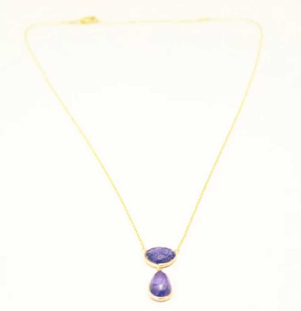 Natural Tanzanite Rose Cut Necklace in 14KT Yello… - image 2