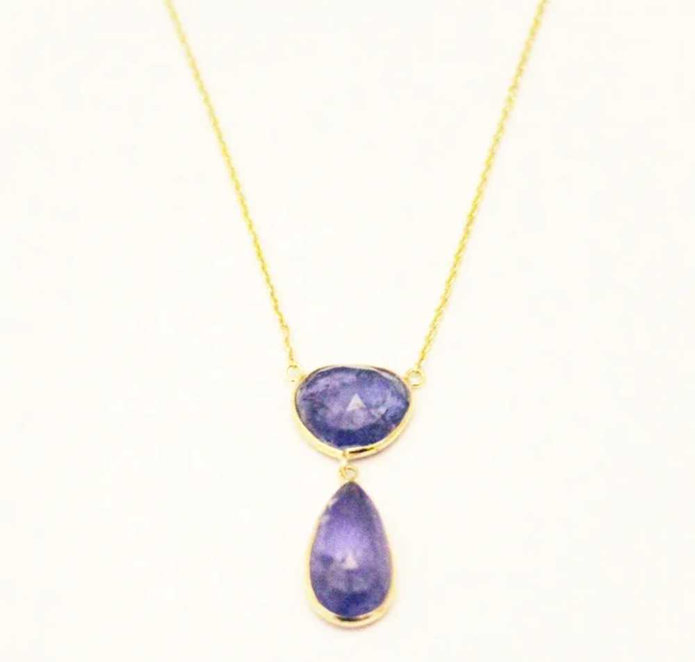 Natural Tanzanite Rose Cut Necklace in 14KT Yello… - image 3