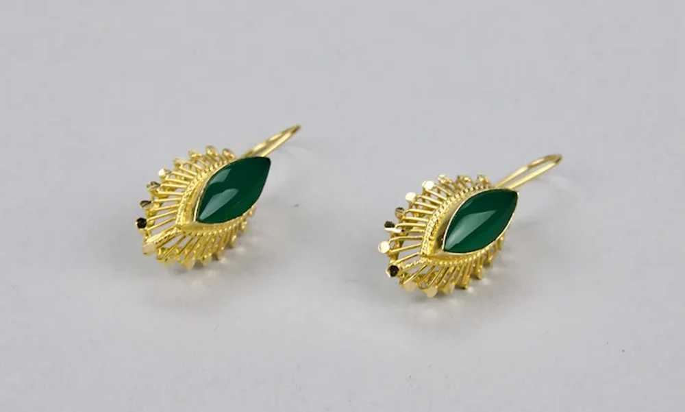 Chrysoprase Pierced Earrings 18K Yellow Gold Rich… - image 2