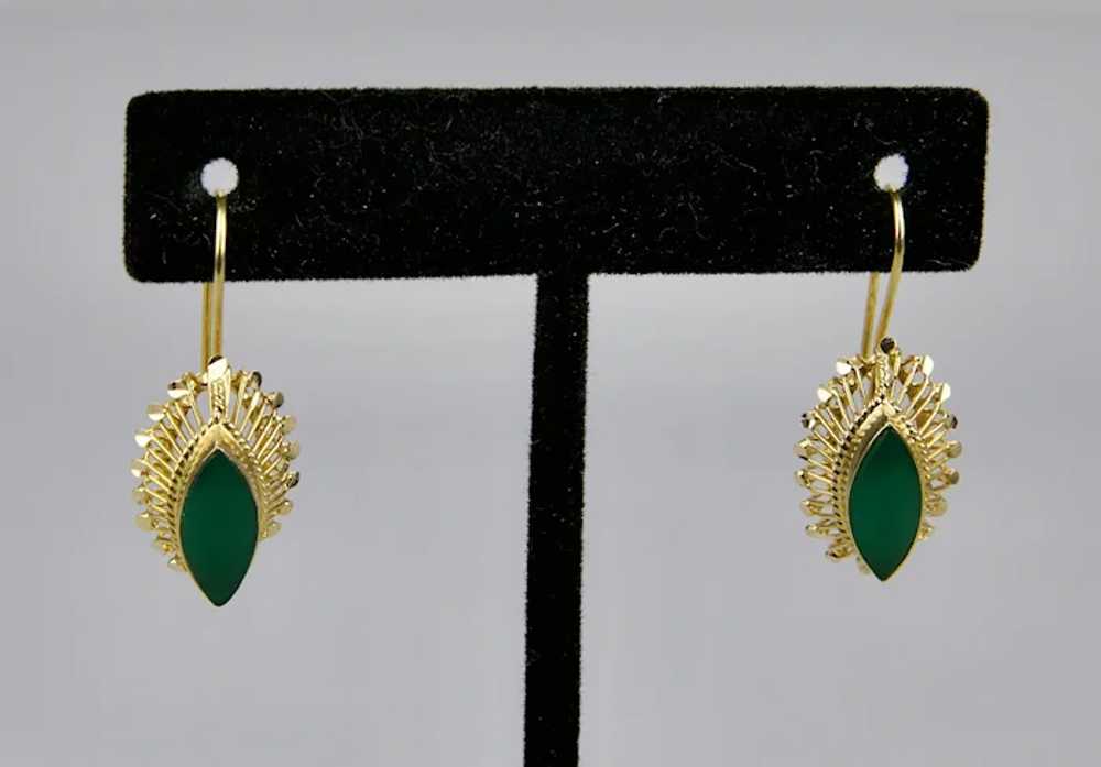 Chrysoprase Pierced Earrings 18K Yellow Gold Rich… - image 3