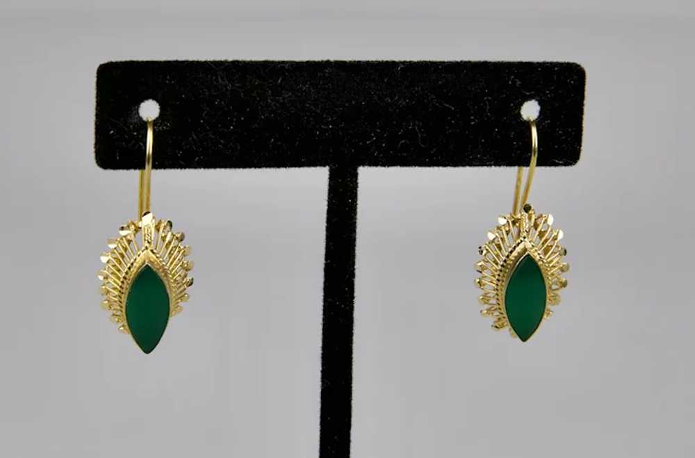 Chrysoprase Pierced Earrings 18K Yellow Gold Rich… - image 4