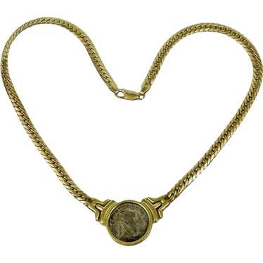 Roman Style Coin Necklace 18K Gold Setting 17 Inc… - image 1