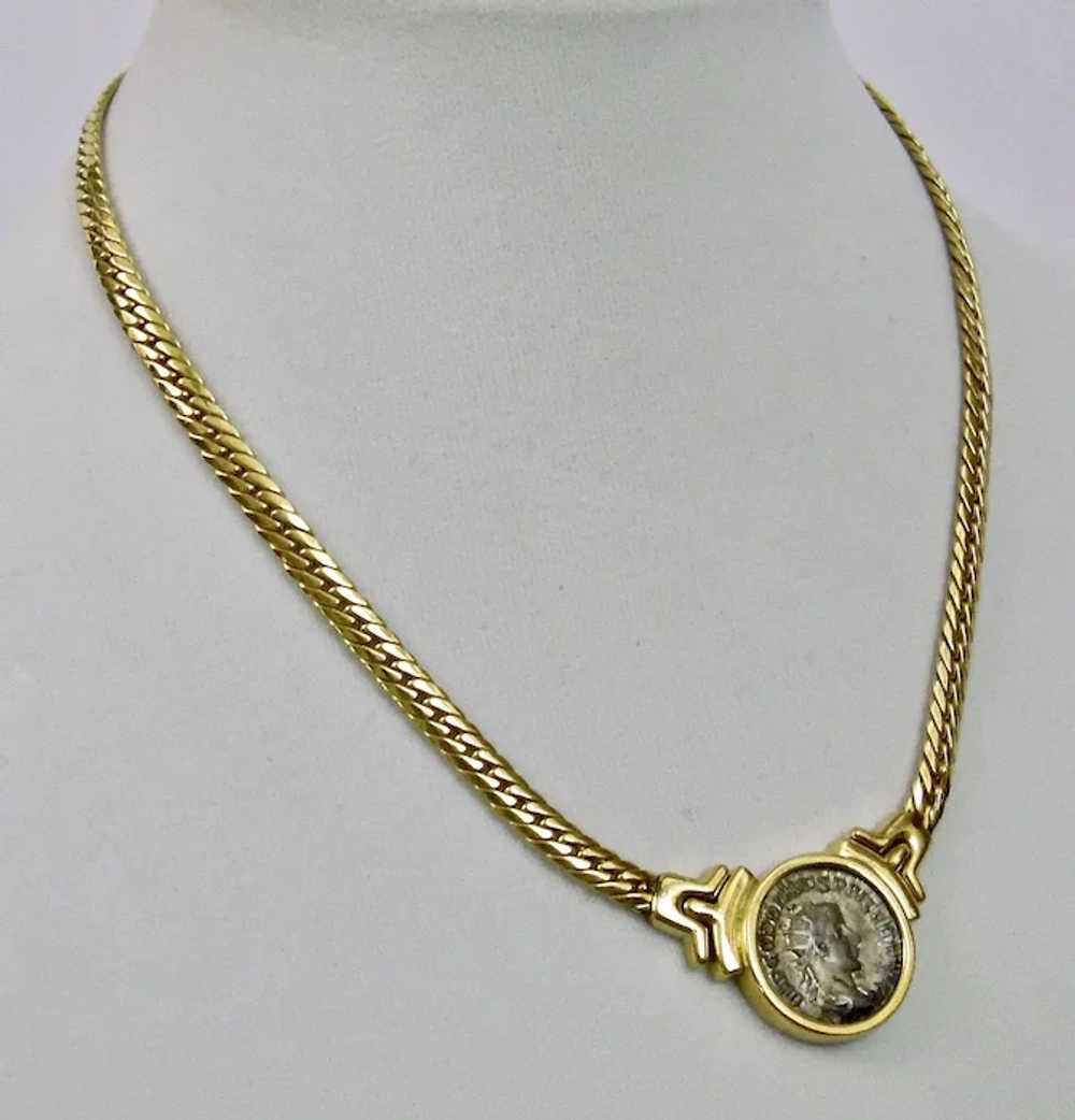 Roman Style Coin Necklace 18K Gold Setting 17 Inc… - image 3