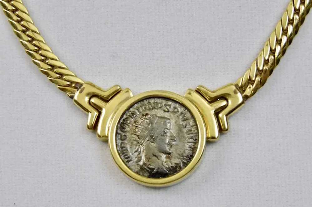 Roman Style Coin Necklace 18K Gold Setting 17 Inc… - image 5
