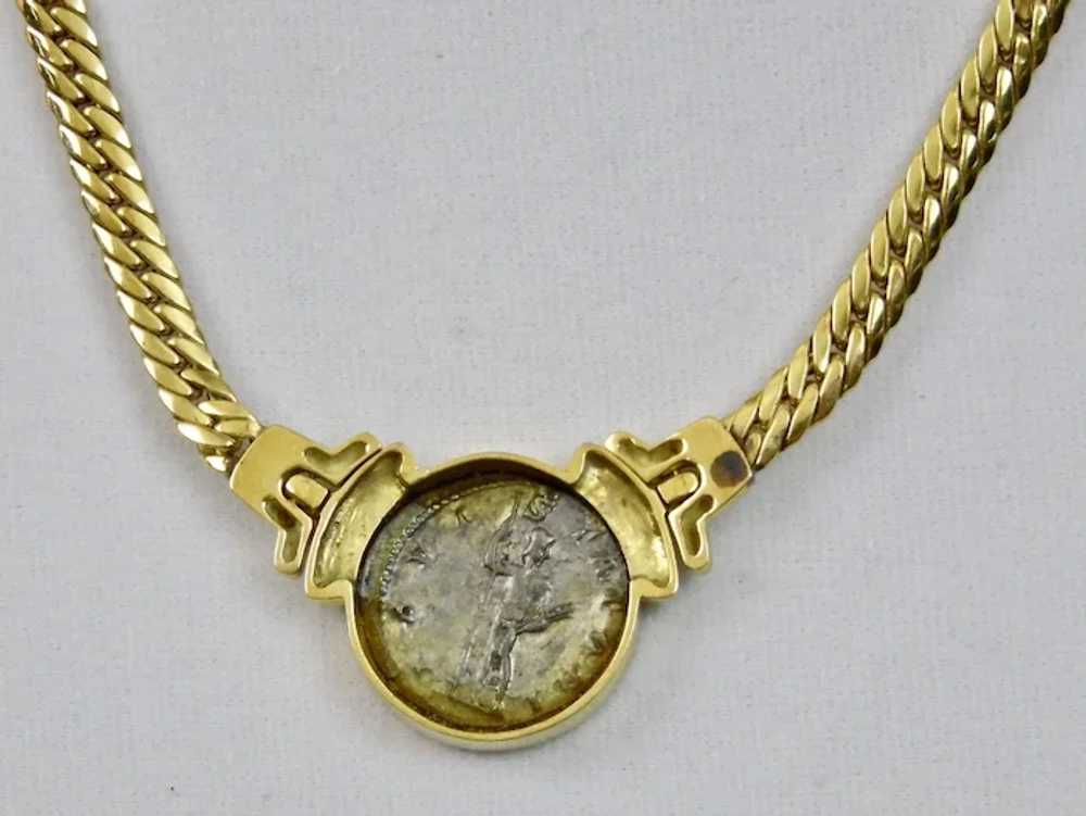 Roman Style Coin Necklace 18K Gold Setting 17 Inc… - image 7