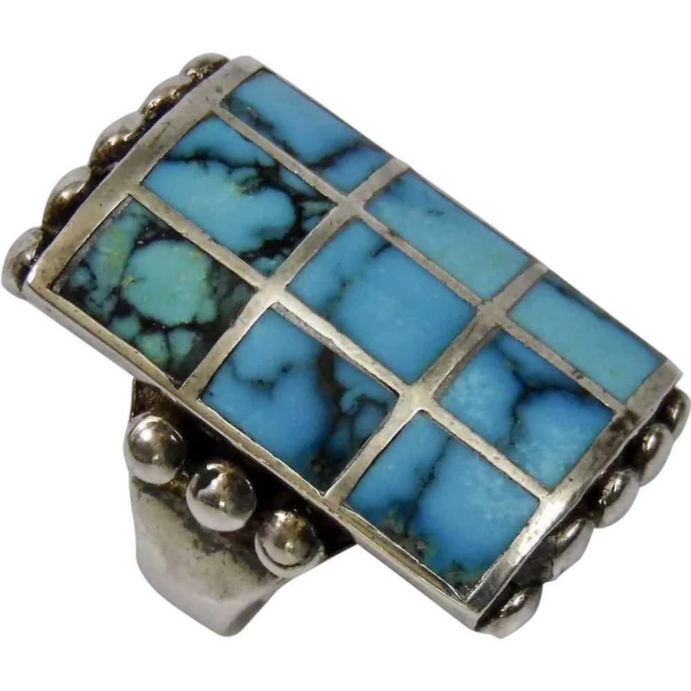 Unisex Native American Sterling Silver Ring Turqu… - image 1
