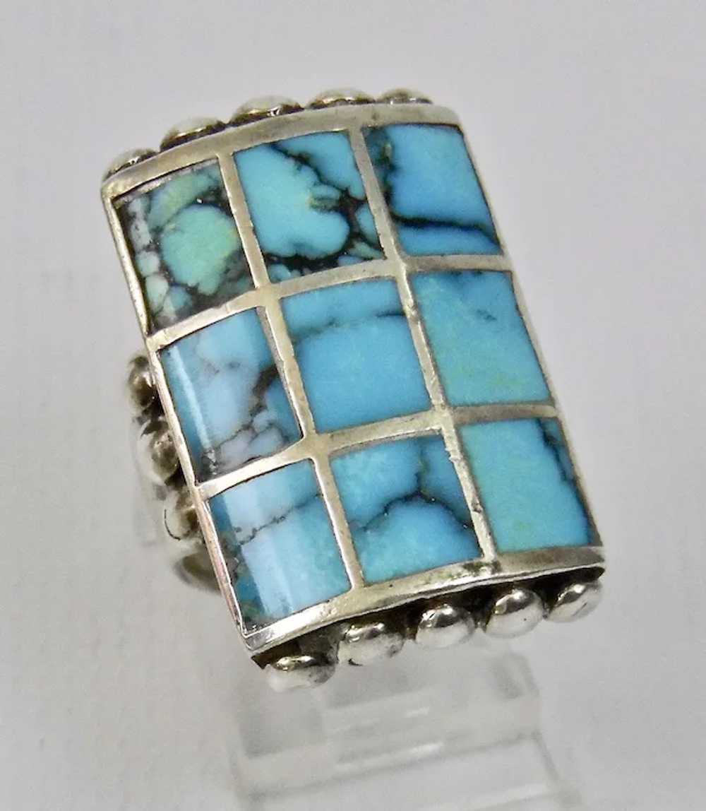 Unisex Native American Sterling Silver Ring Turqu… - image 2