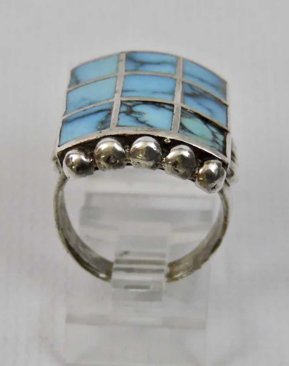 Unisex Native American Sterling Silver Ring Turqu… - image 3