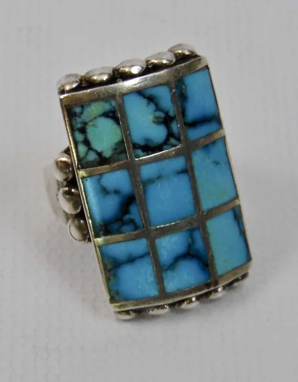 Unisex Native American Sterling Silver Ring Turqu… - image 5