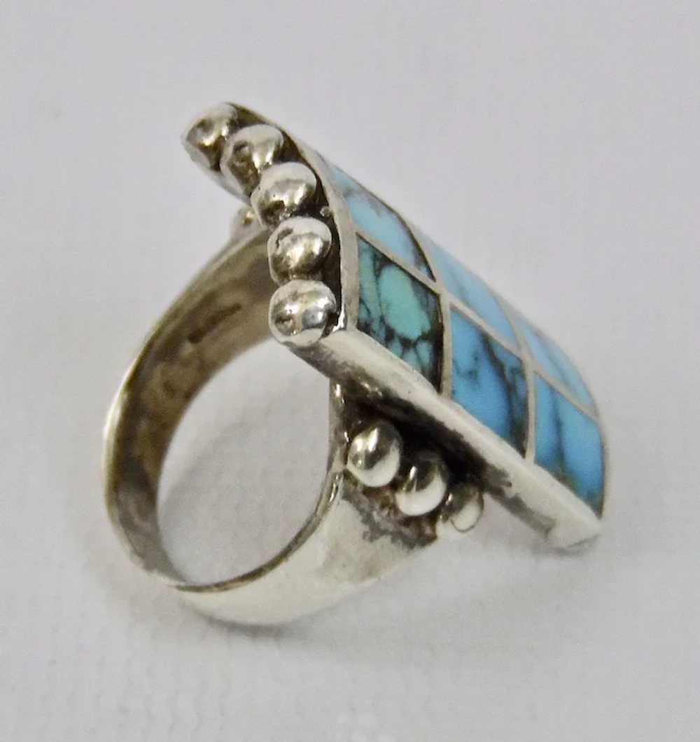 Unisex Native American Sterling Silver Ring Turqu… - image 6