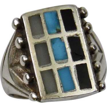 Mens Native American Sterling Silver Ring Turquoi… - image 1