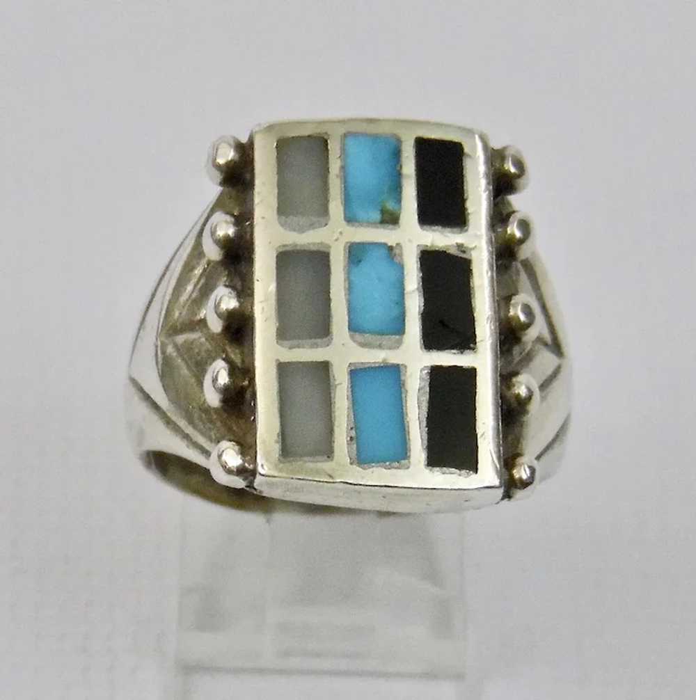 Mens Native American Sterling Silver Ring Turquoi… - image 2