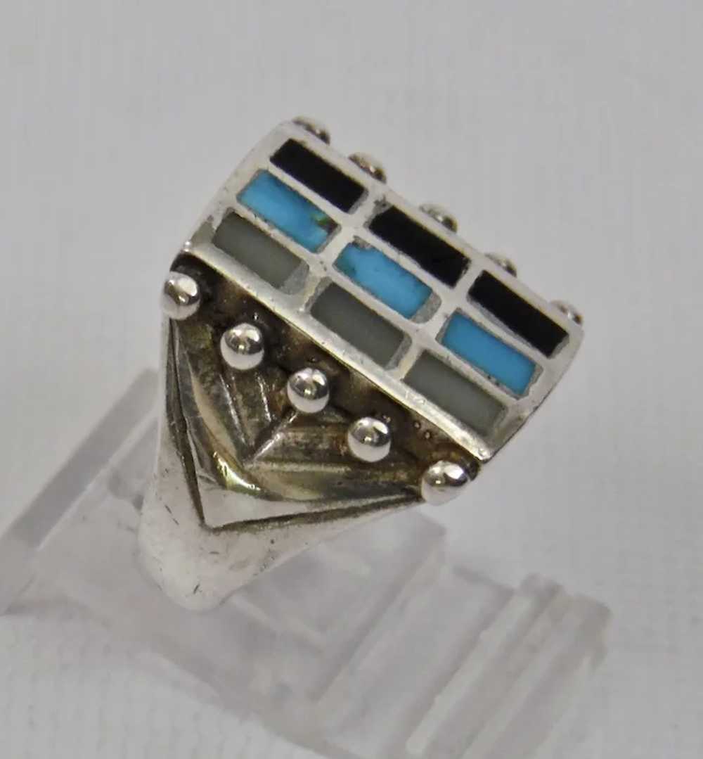 Mens Native American Sterling Silver Ring Turquoi… - image 3