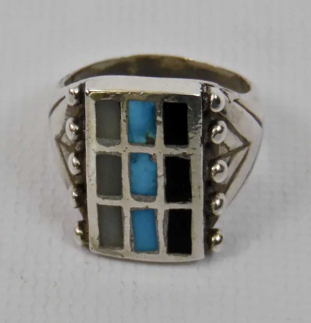 Mens Native American Sterling Silver Ring Turquoi… - image 5