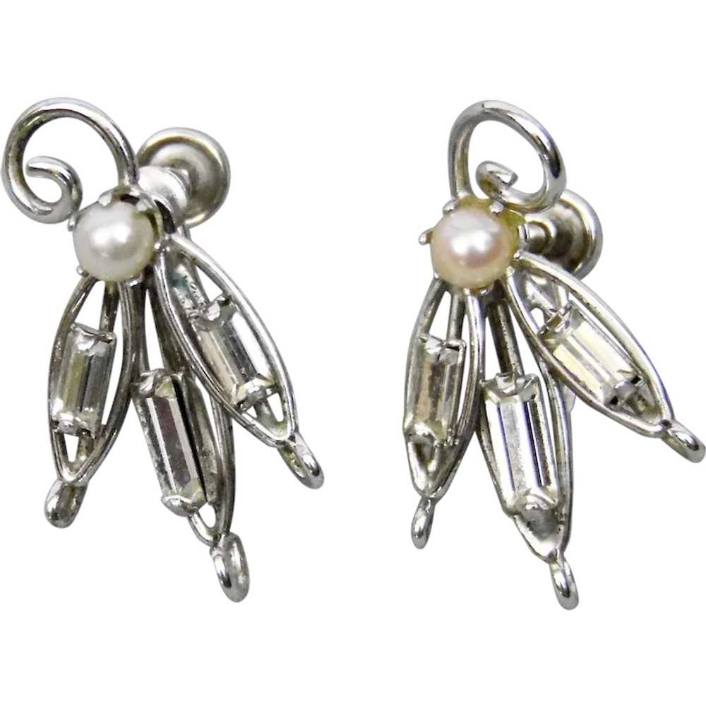 Faux Pearl Glass Crystals Screw Style Earrings St… - image 1