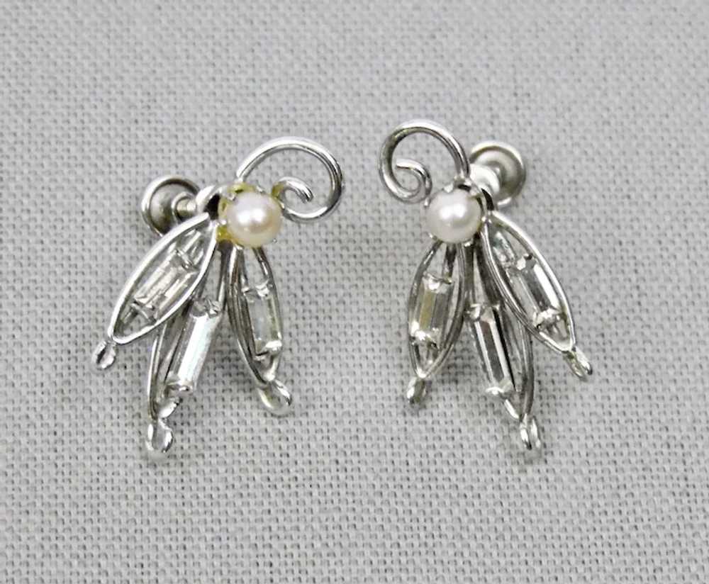 Faux Pearl Glass Crystals Screw Style Earrings St… - image 2