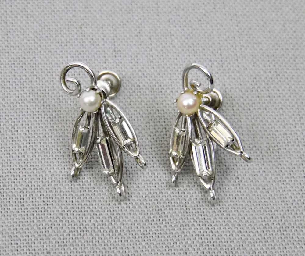 Faux Pearl Glass Crystals Screw Style Earrings St… - image 4