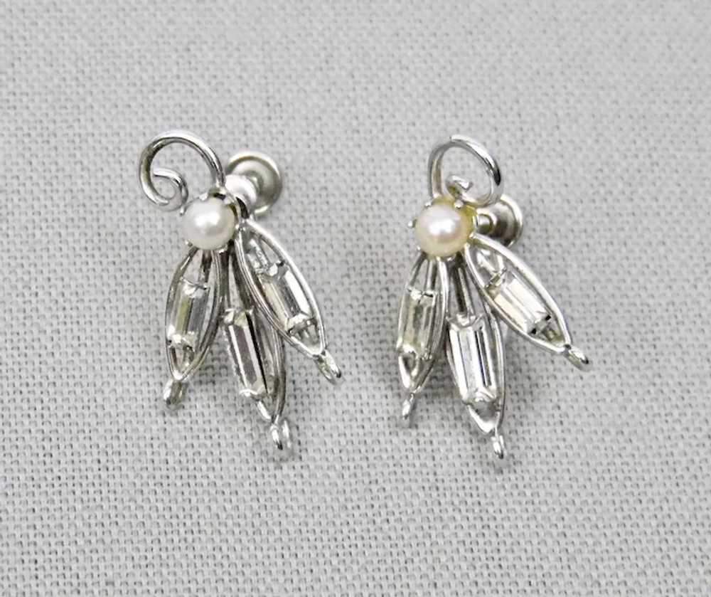 Faux Pearl Glass Crystals Screw Style Earrings St… - image 5