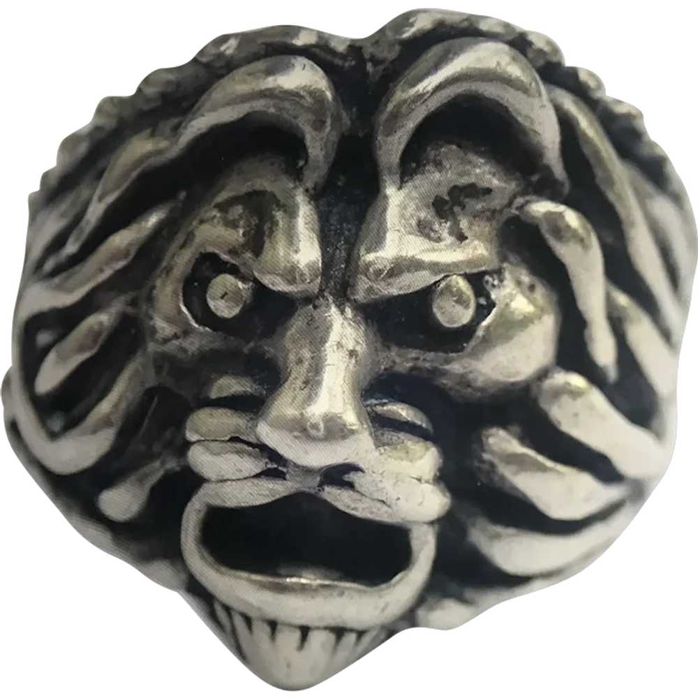 STERLING Silver Lion Head Ring, Size 7.5 - image 1