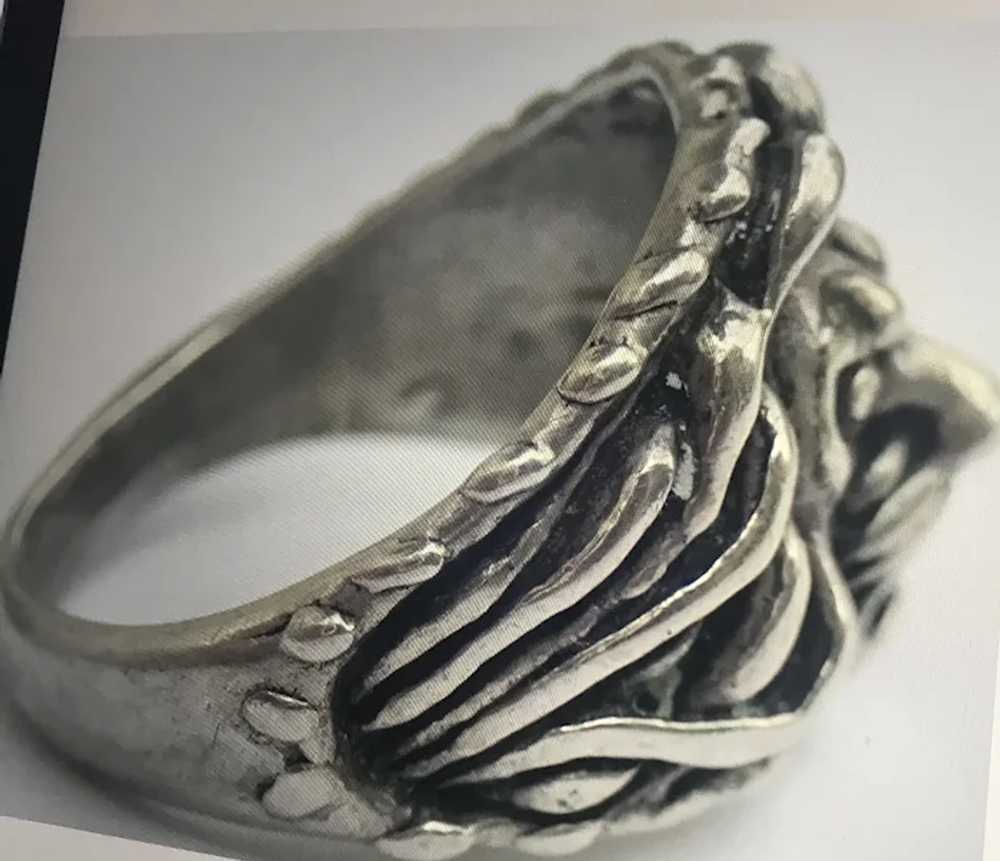 STERLING Silver Lion Head Ring, Size 7.5 - image 3