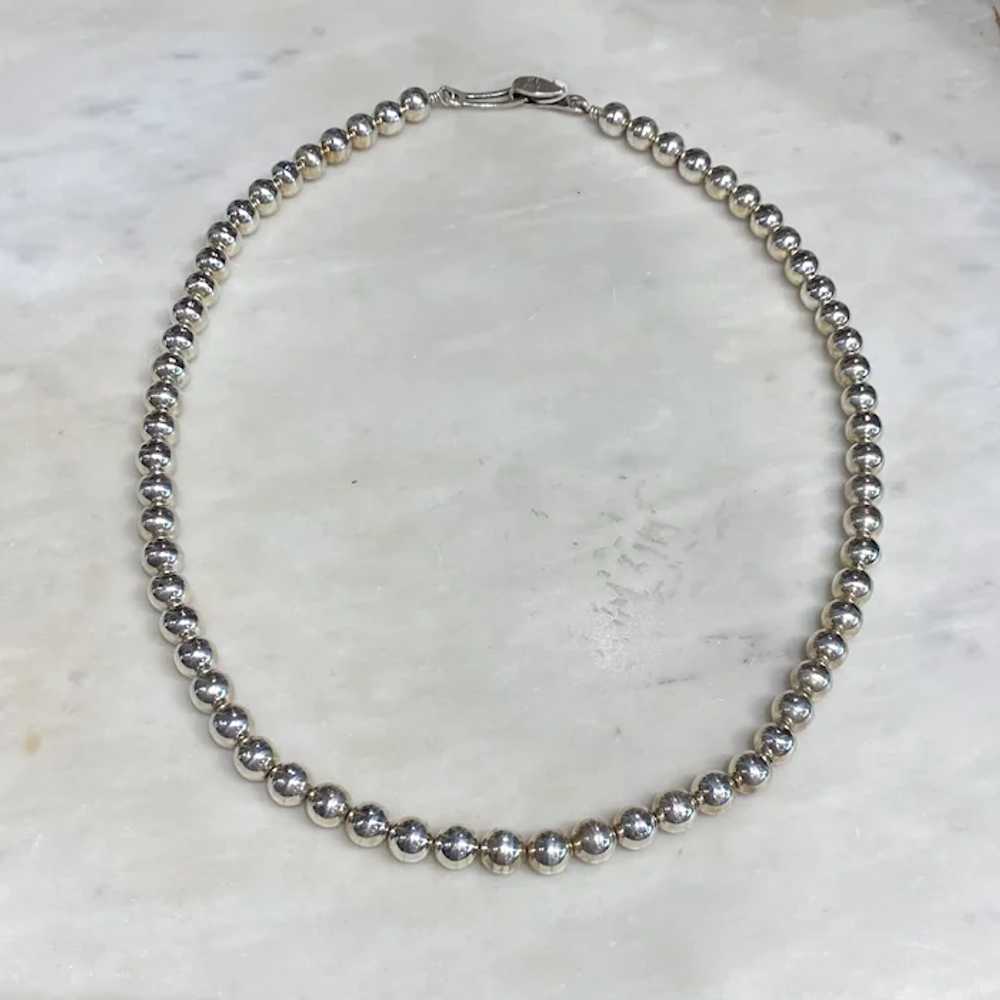 Silver Bead Necklace (Navajo Beads) - image 2