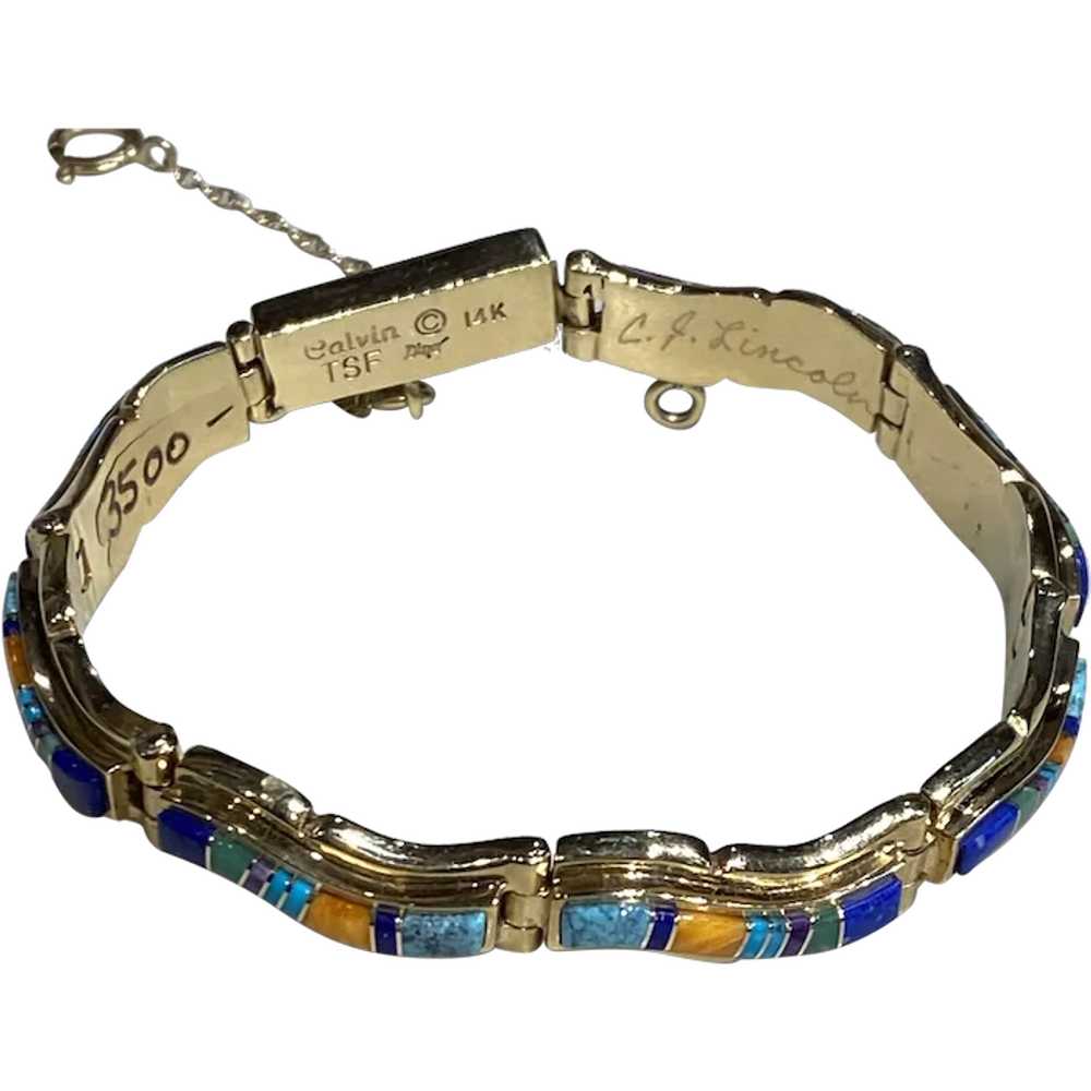 14K Gold and Multicolor Navajo Bracelet - image 1