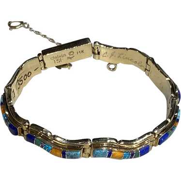 14K Gold and Multicolor Navajo Bracelet - image 1