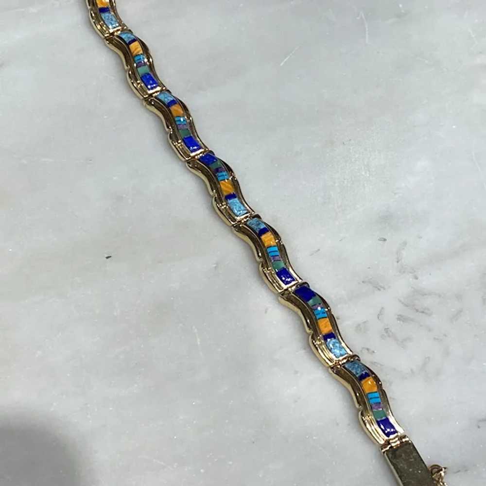 14K Gold and Multicolor Navajo Bracelet - image 2