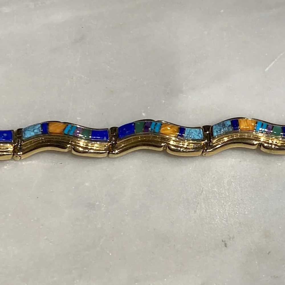 14K Gold and Multicolor Navajo Bracelet - image 3